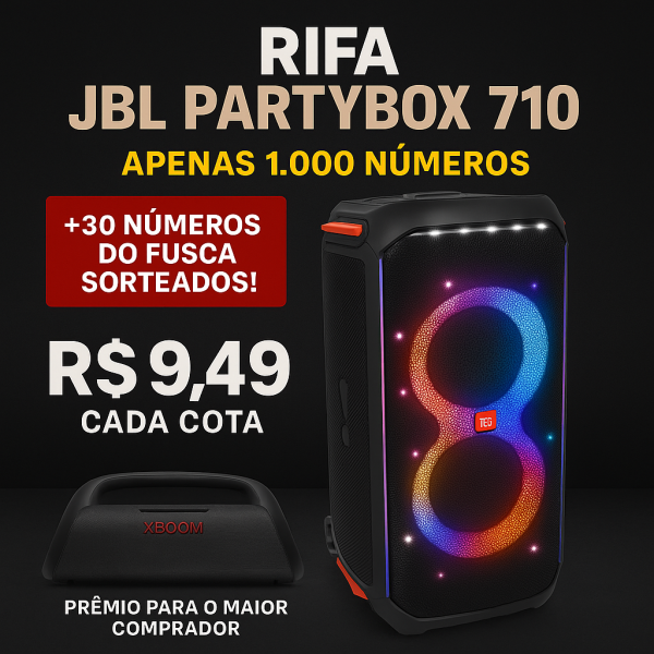 RIFA JBL PARTYBOX 710 – SOM MONSTRO COM APENAS 1.000 NÚMEROS 